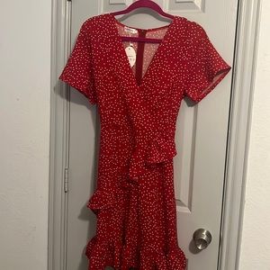 Red Polka Dot Dress-Back Zipper and Tie Wrap-XL